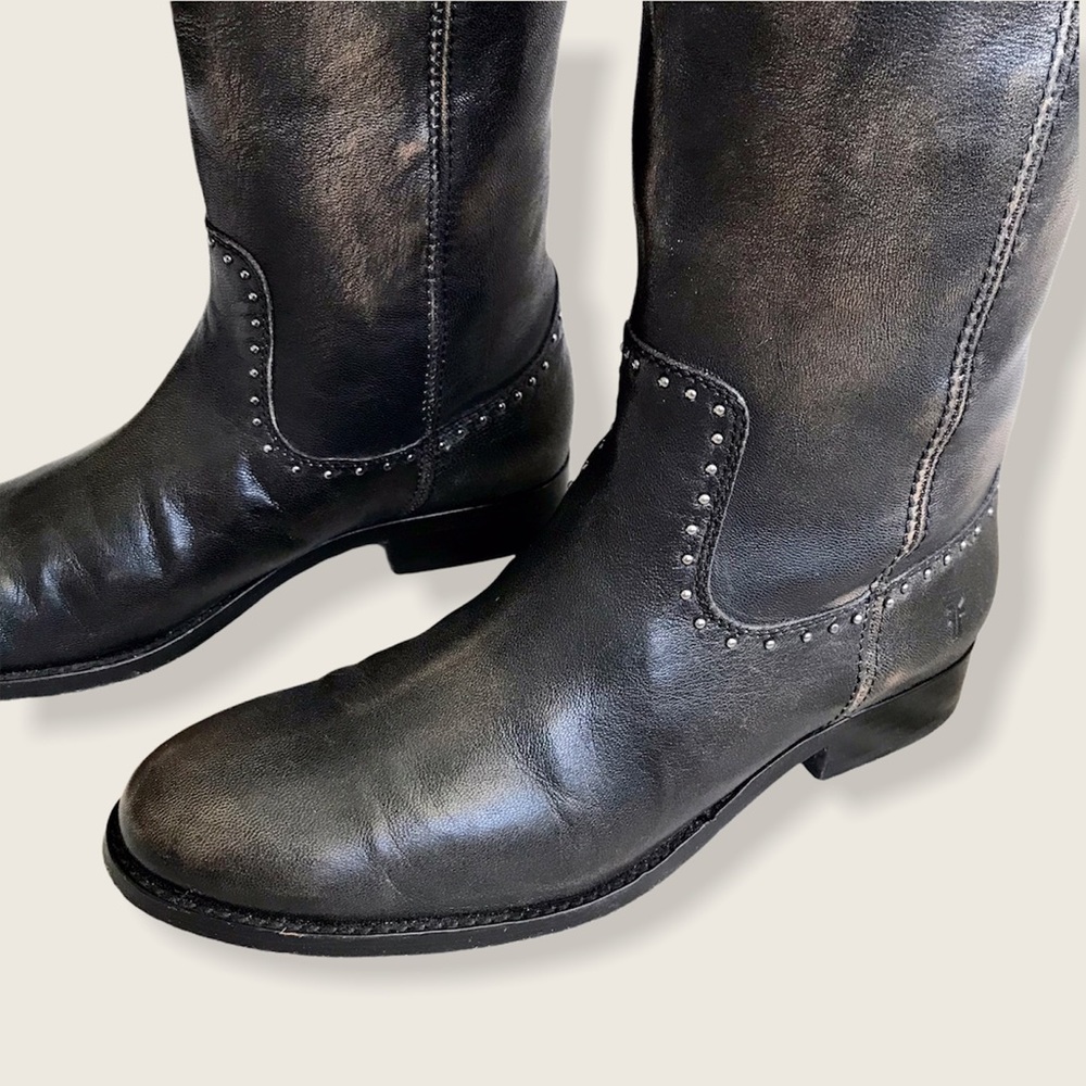 $398 RARE Frye Melissa Rhinestone Button Distressed Vintage Pull On Tall Boots - Picture 8 of 16